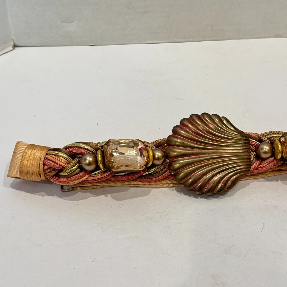 Carolyn Tanner Designs Braided Shell Belt Womens OS Gold Fair Vintage Stained - Picture 4 of 10